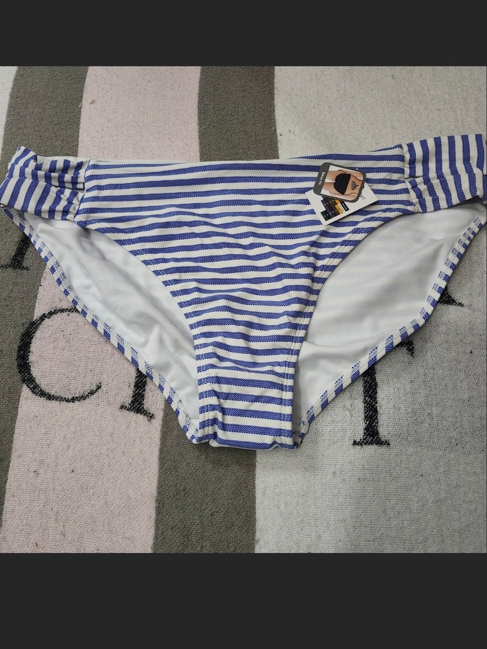 Source Unknown Blue and White Striped Women’s Swim Bottoms